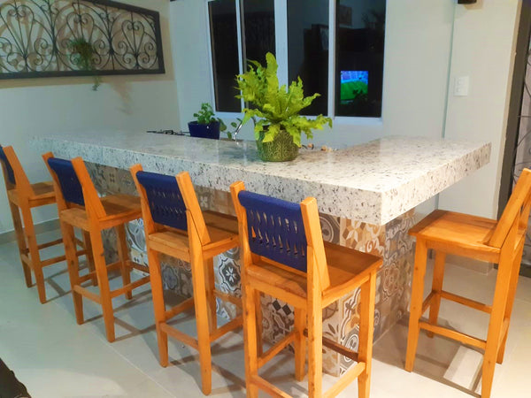 Ambiente 3 com Taburete de madera maciza y cuerda náutica en color azul