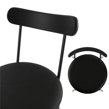 Sligo Black Iron Stool with Gray Upholstered Backrest and Seat