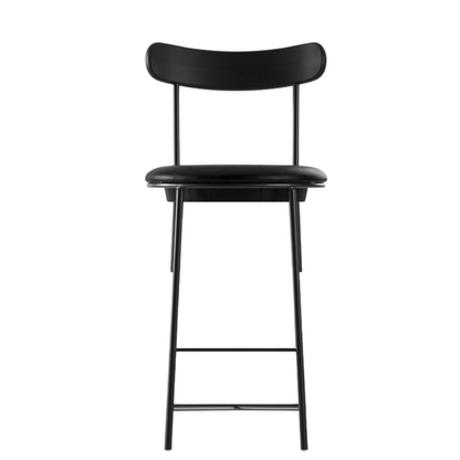 Sligo Black Iron Stool with Gray Upholstered Backrest and Seat