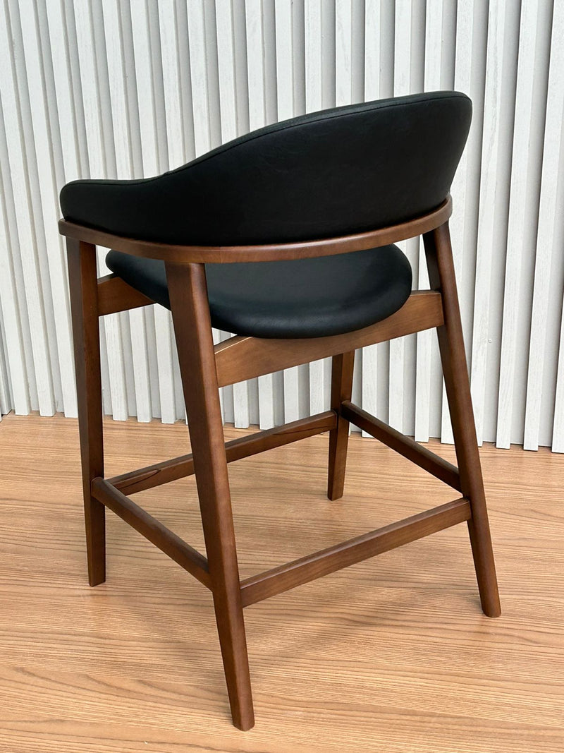 Pala Stool in Black Lacquered Wood with Backrest and Seat Upholstered in Facto Cognac Fabric 534