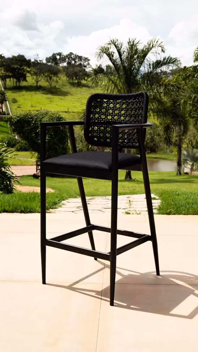 Taburete Ravenna Freijó Madera Cuerda Náutica Color Verde Nacarado Tela Quaker Acqua