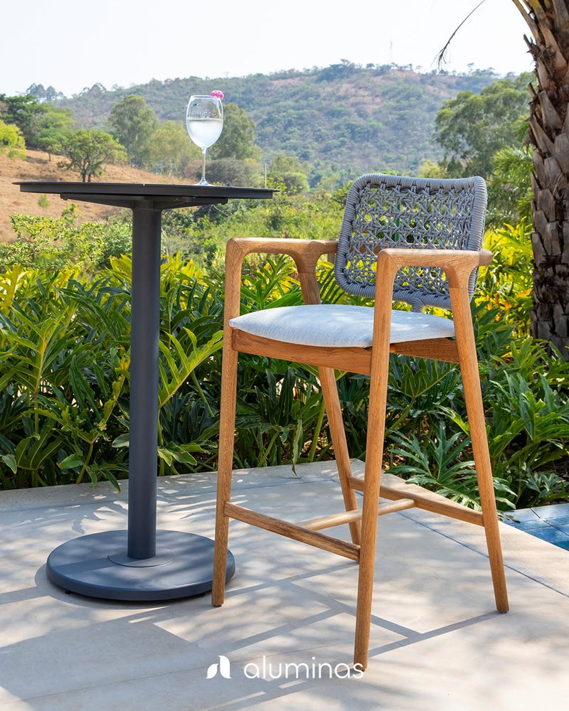 Taburete Ravenna Freijó Madera Cuerda Náutica Color Verde Nacarado Tela Quaker Acqua