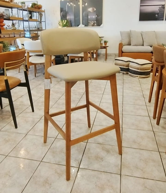 Monic Almond Wood Stool Upholstered Backrest and Seat in Leatherette Fabric 534