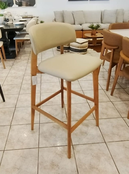 Monic Almond Wood Stool Upholstered Backrest and Seat in Leatherette Fabric 534