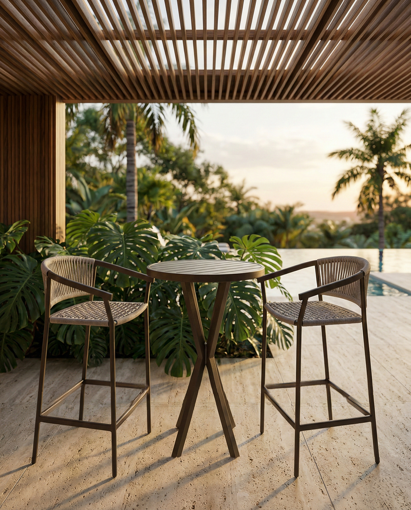 Duda Stool, Black Aluminum and Black Nautical Rope