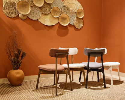Silla Cristal Respaldo Madera Canela y Asiento Tapizado Tela 94