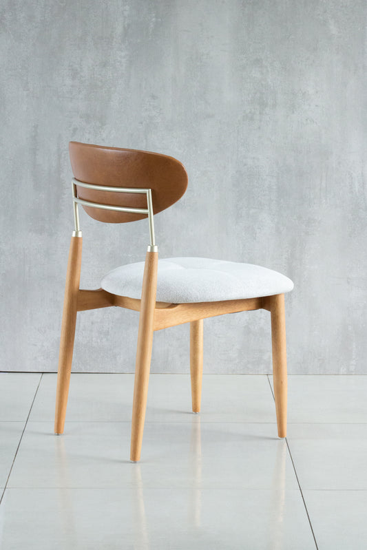 Adara Chair Natural Wood Black Metal Upholstered Fabric Seat BR6000