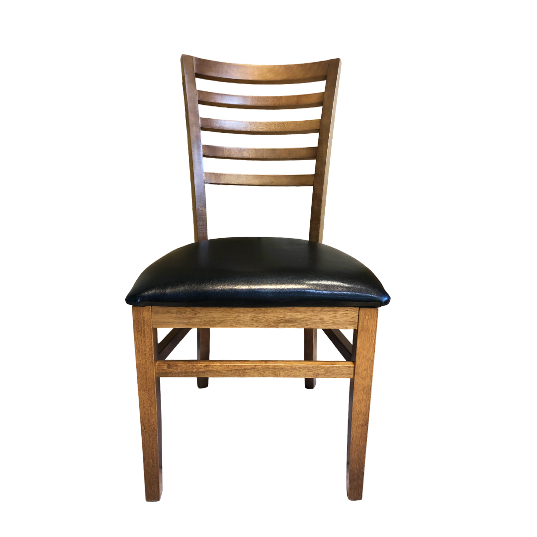 Cadeira Austria Madeira Cor Pinhão Assento Estofado PU Preto