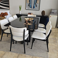 Mesa de comedor Adele 240x110 cm base de madera negra Tapa de cristal negro desagüe esquinero 50