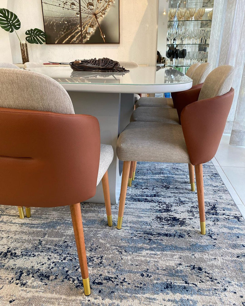 Brenda Chair Natural Wood Upholstered Seat Fabric AA40 Backrest AB1016 with Gold Tip