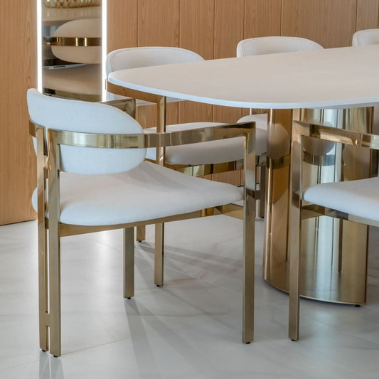 Cadeira Cloe Inox Cor Golden Encosto e Assento Estofado Tecido 1785A