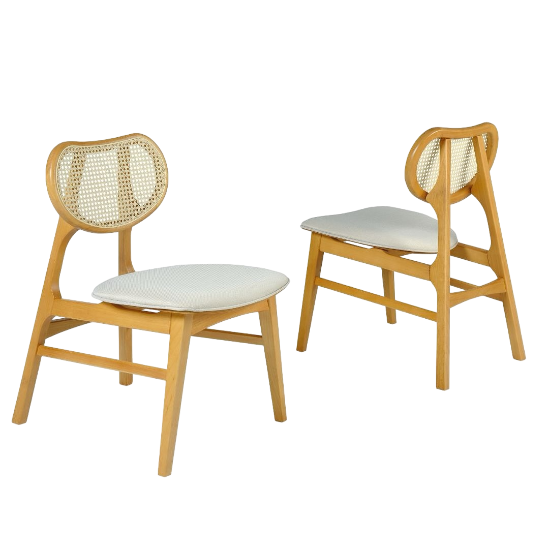 Ferrari Wooden Chair with Mesh Upholstered Seat Linen Fabric Beige 001A