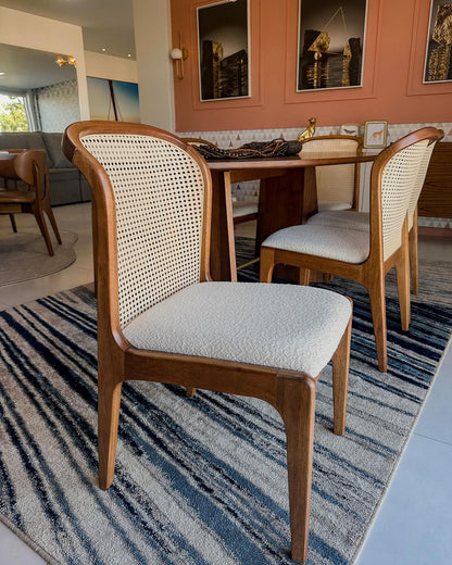 Isis Chair Wood 60 Backrest Natural Hexagonal Straw Upholstered Seat Fabric AQ2001
