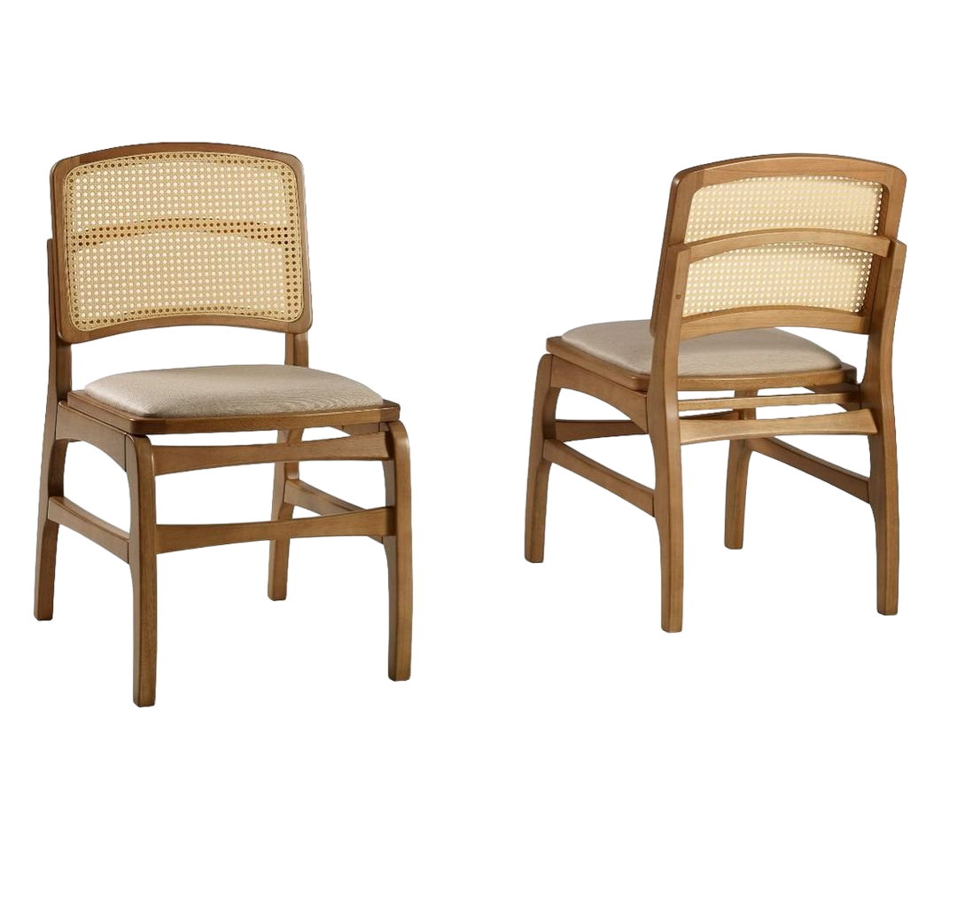 Jamile Wooden Chair with Mesh Seat Upholstered in Gray Linen Fabric 005A