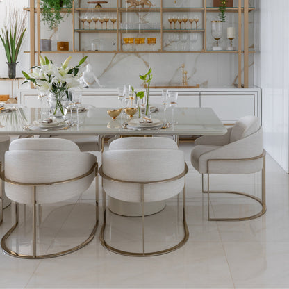 Louise Stainless Steel Chair Golden Color Backrest and Seat Upholstered in 4500D Fabric