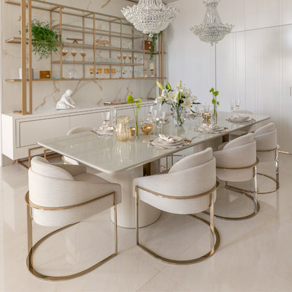 Louise Stainless Steel Chair Golden Color Backrest and Seat Upholstered in 4500D Fabric