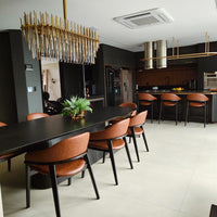 Silla Pala Madera Lacada Negra Respaldo y Asiento Tapizado Tela Facto Cognaque 534