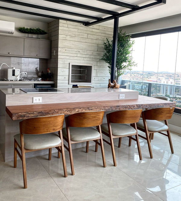 Ambiente 4 com Cadeira Porto Madeira Assento Estofado Corano Bege 998B