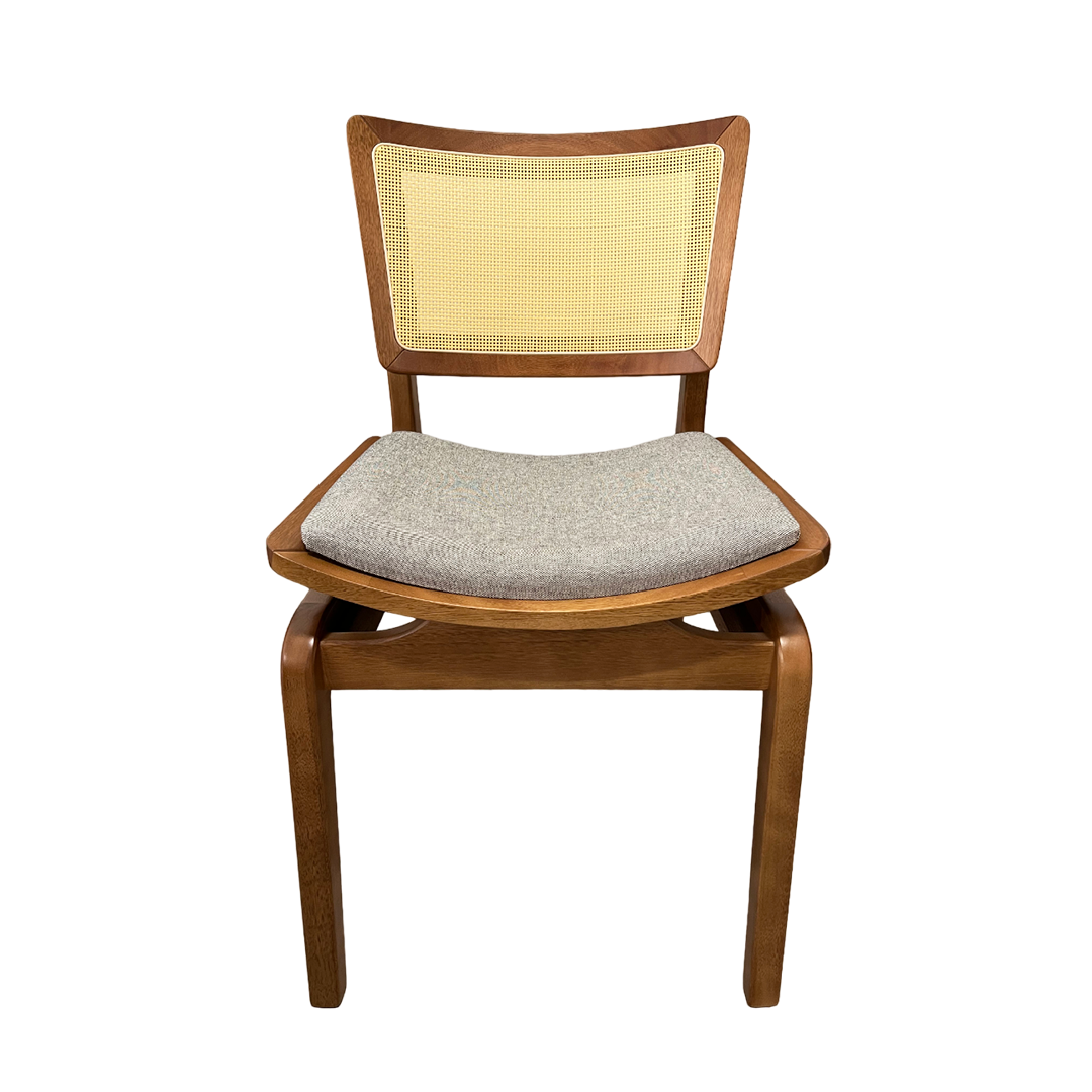 Silla Verónica Respaldo de Madera Asiento Cerrado de Lona Tapizado Lino Gris