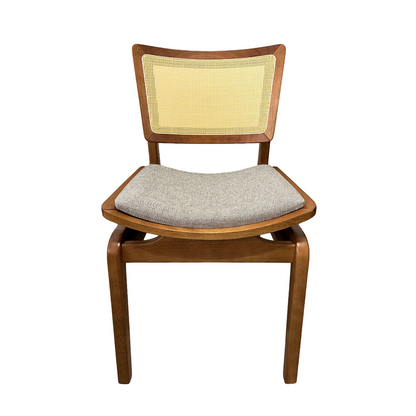Silla Verónica Respaldo de Madera Asiento Cerrado de Lona Tapizado Lino Gris