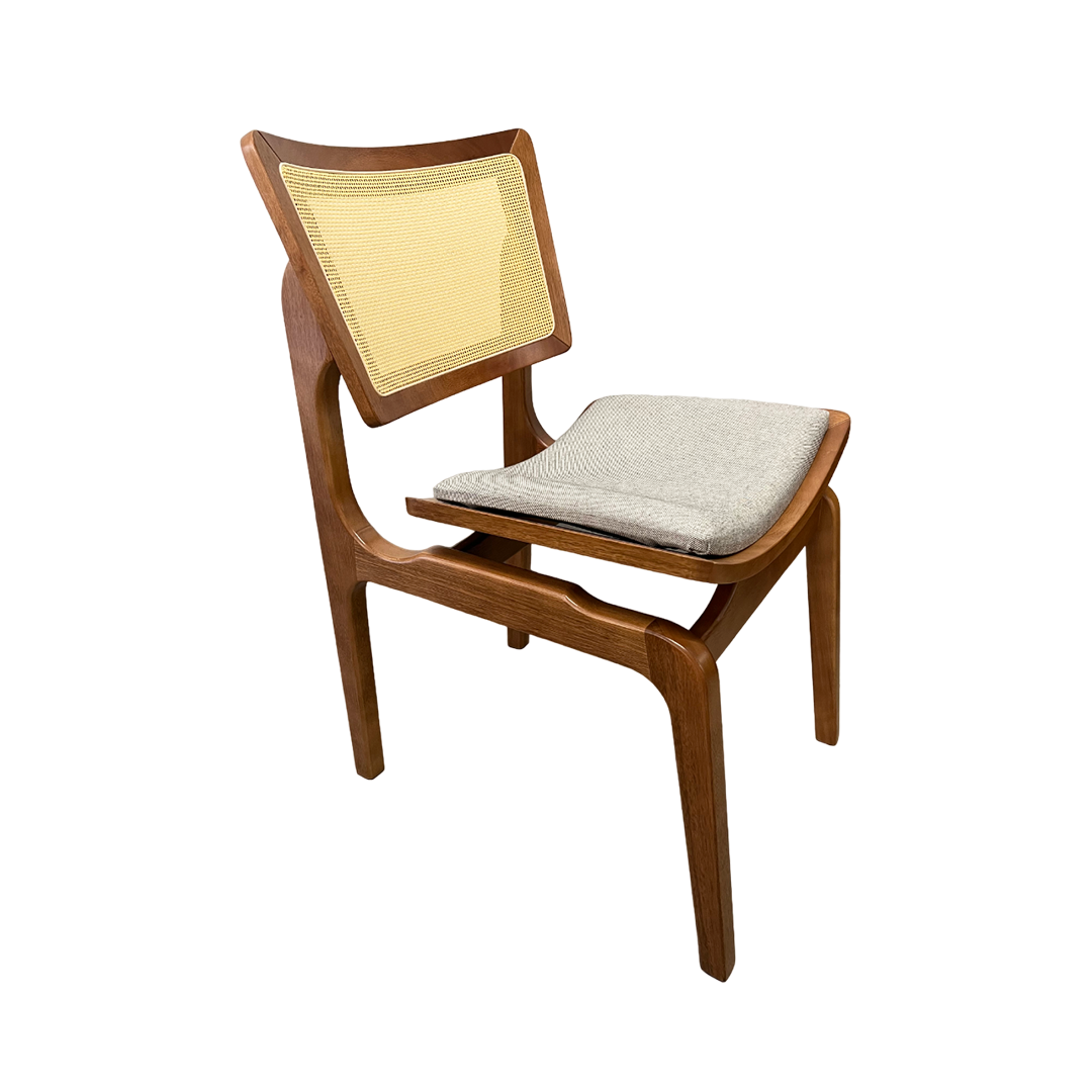 Silla Verónica Respaldo de Madera Asiento Cerrado de Lona Tapizado Lino Gris