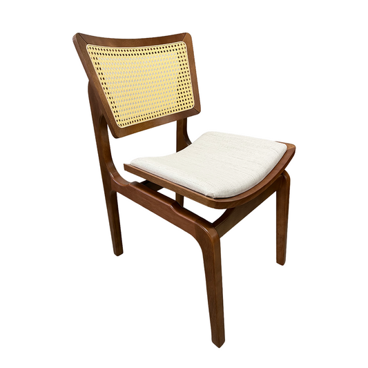 Veronica Chair Wood Backrest Hexagonal Mesh Seat Upholstered Light Linen