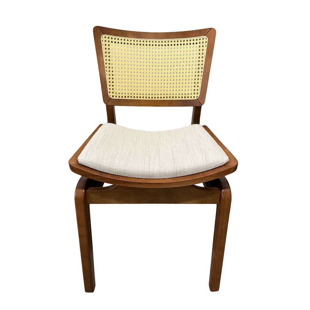 Silla Veronica Respaldo de Madera Asiento Tapizado en Tela Hexagonal Lino Claro