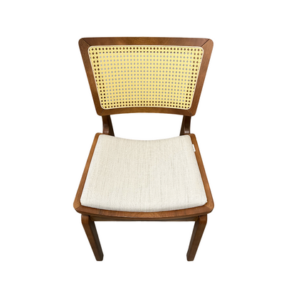Silla Veronica Respaldo de Madera Asiento Tapizado en Tela Hexagonal Lino Claro