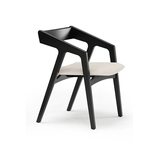 Yzzy Chair in Black Lacquered Wood and Cream Linen Upholstery