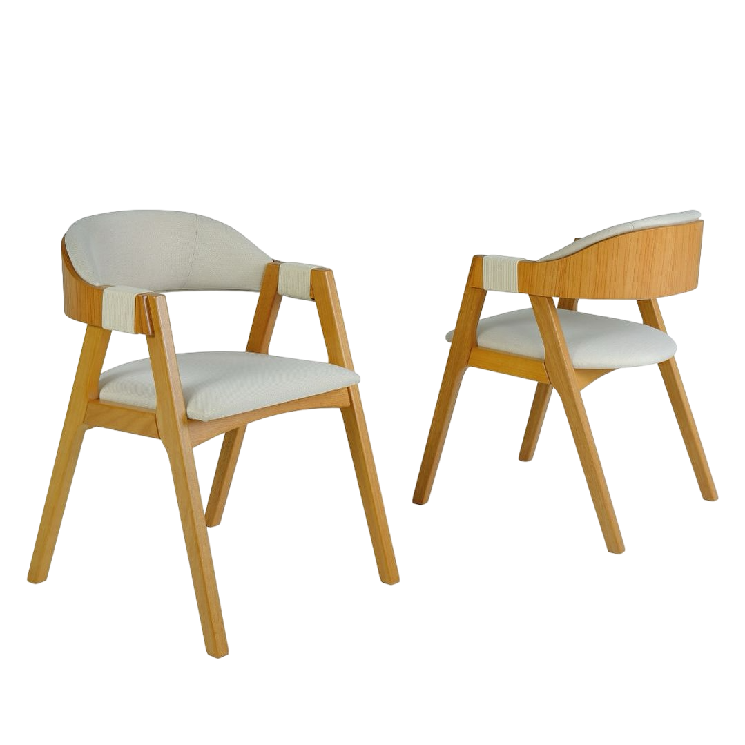 Zaki Chair Wood Upholstered Seat Linen Fabric Beige 001A