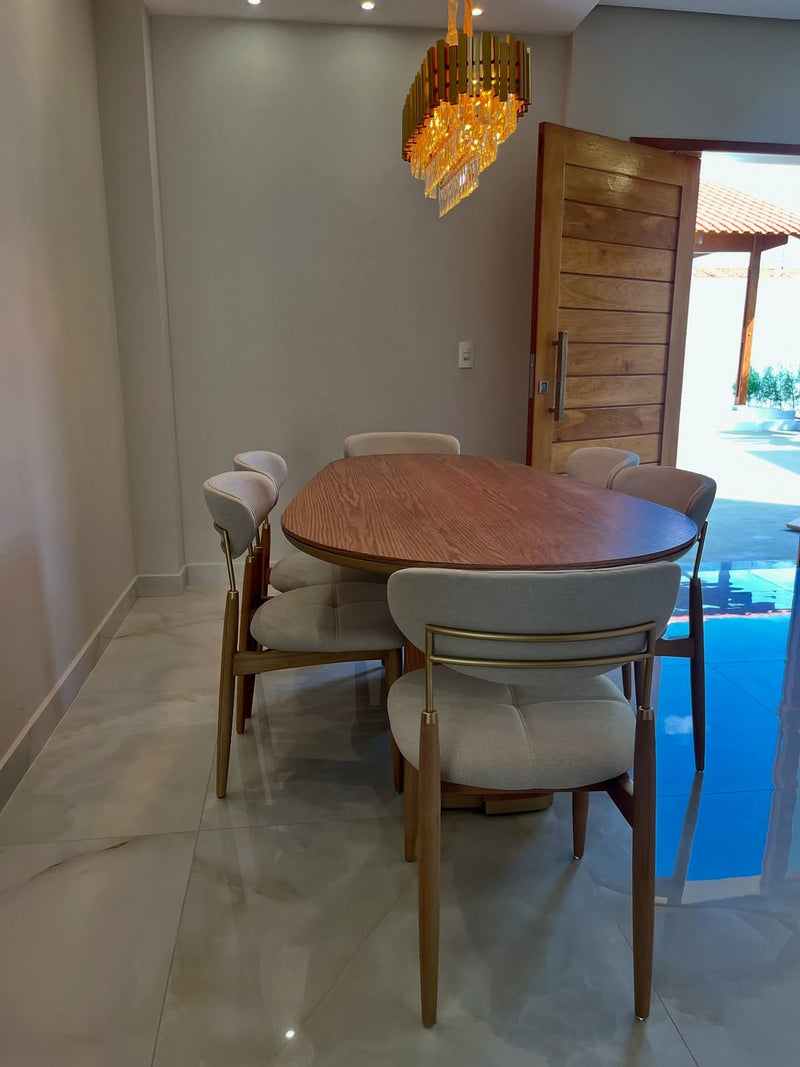 Adara Chair Natural Wood Black Metal Upholstered Fabric Seat BR6000