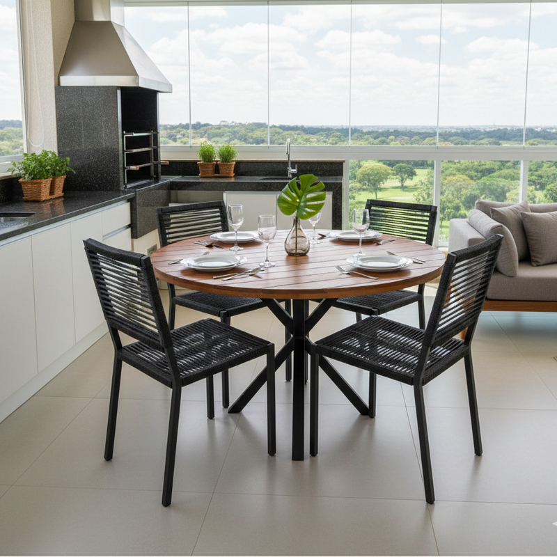 Mesa Volt Madeira 120cm Tampo Ripado