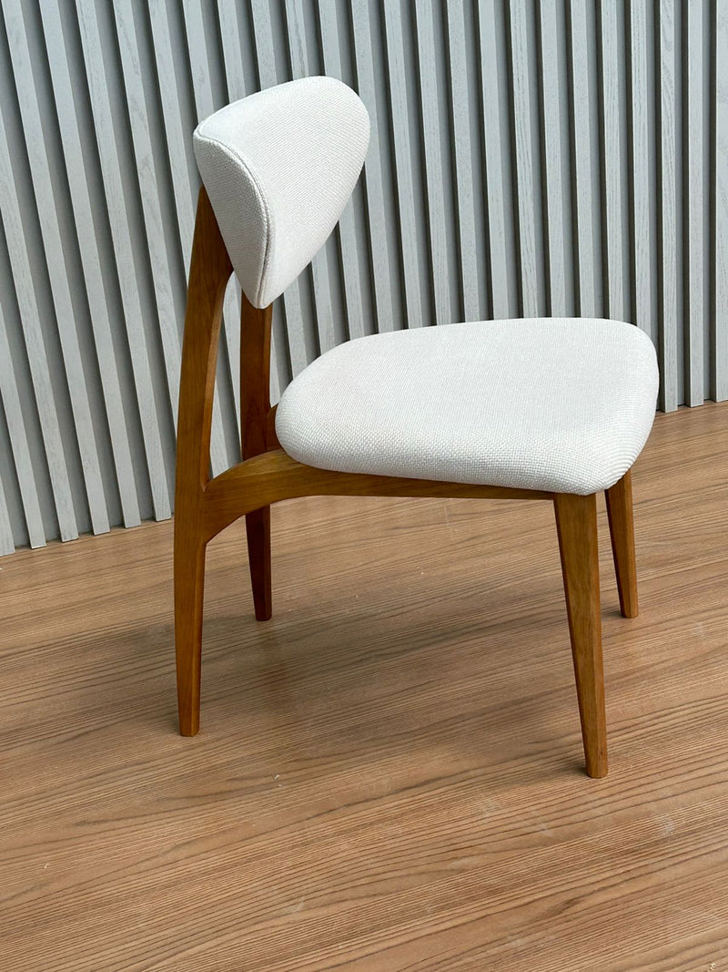 Cadeira Arco Madeira Amêndoa Encosto e Assento Estofado Tecido Bucle Bege 575