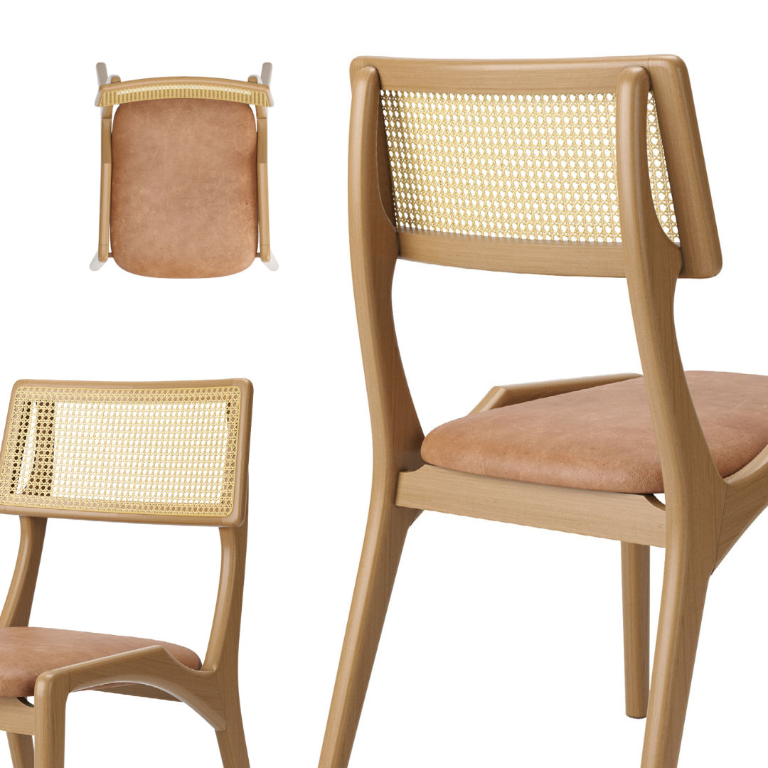 Aspen Chair Cinnamon Wood Straw Backrest and Upholstered Fabric Seat 126