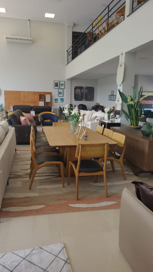 Cadeira Aspen Madeira Cinamomo Encosto Palha e Assento Estofado Tecido 147