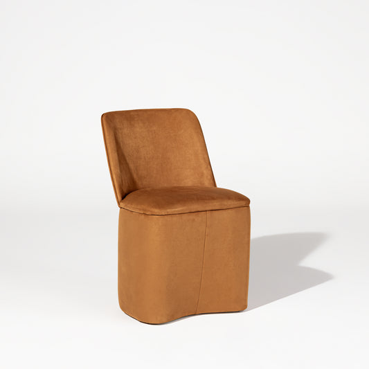 Silla Cristal Respaldo Madera Canela y Asiento Tapizado Tela 94