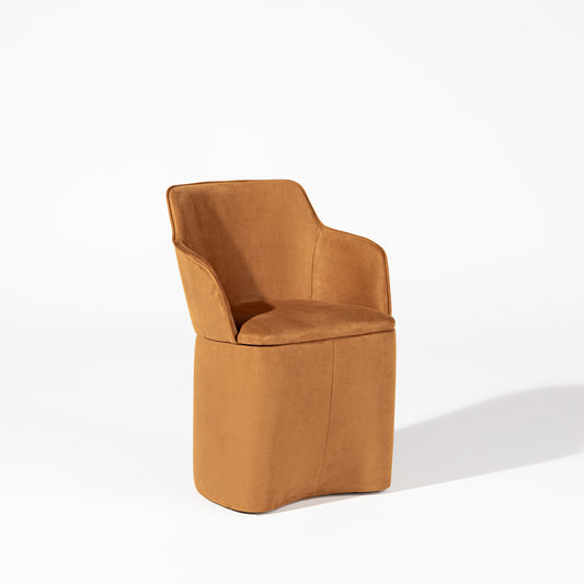 Silla Cristal Respaldo Madera Canela y Asiento Tapizado Tela 94