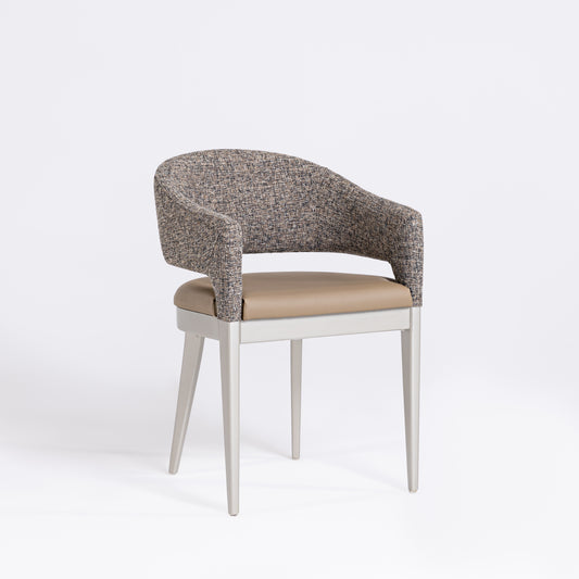 Silla Cristal Respaldo Madera Canela y Asiento Tapizado Tela 94
