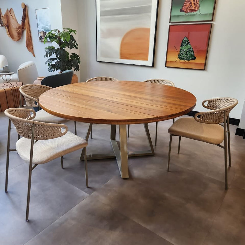 Cadeira Bora Bora Aço Cor Champagne Corda Náutica Cor Verde Assento Estofado Tecido A-723