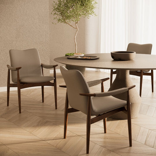 Ginga Chair with Natural Cinnamon Wood Armrests, Upholstered Fabric Backrest and Seat G.2-348