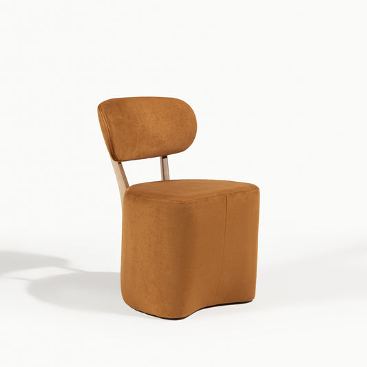Silla Cristal Respaldo Madera Canela y Asiento Tapizado Tela 94
