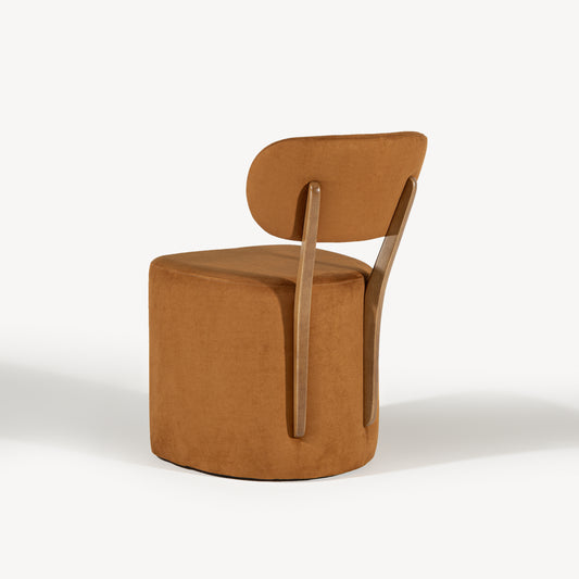 Silla Cristal Respaldo Madera Canela y Asiento Tapizado Tela 94