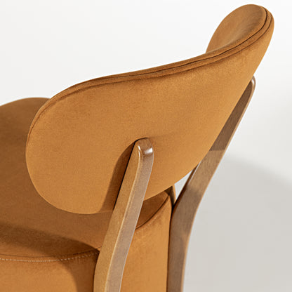 Silla Cristal Respaldo Madera Canela y Asiento Tapizado Tela 94