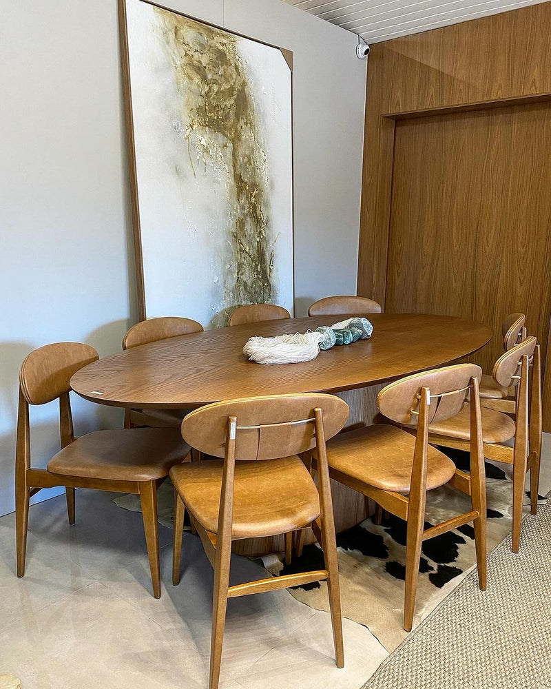 Silla Cristal Respaldo Madera Canela y Asiento Tapizado Tela 94