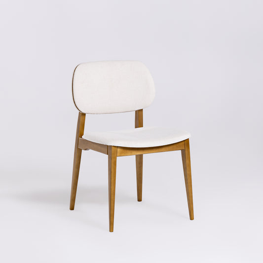Silla Cristal Respaldo Madera Canela y Asiento Tapizado Tela 94