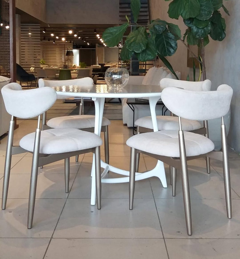 Cadeira Lais Madeira Ebano Metal Preto Assento e Encosto Estofado Tecido AA9004