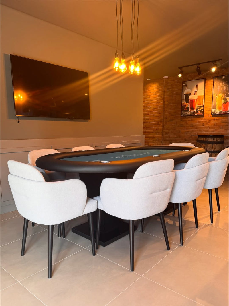 Cadeira Luna Madeira Ebano Assento Estofado Tecido AQ2002 com Ponteira Champagne