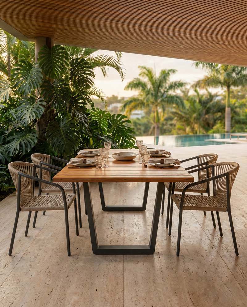 Mesa Porto Madeira 270x110cm Tampo Ripado Base Aluminio