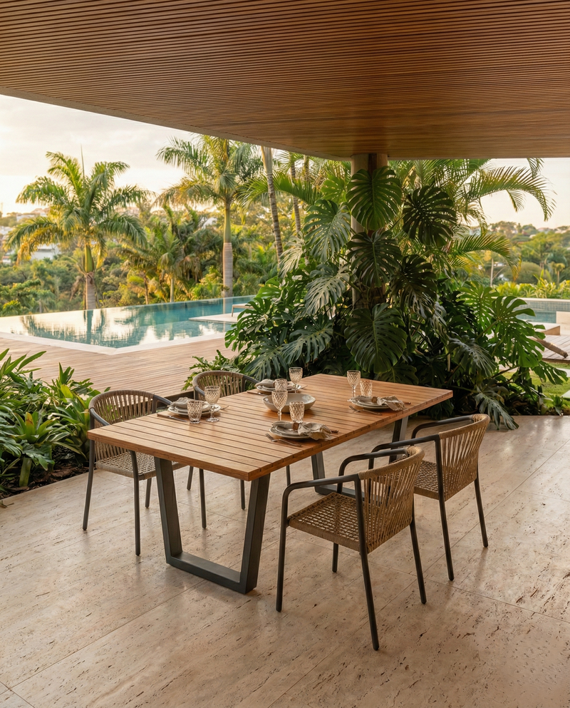 Mesa Porto Madeira 270x110cm Tampo Ripado Base Aluminio