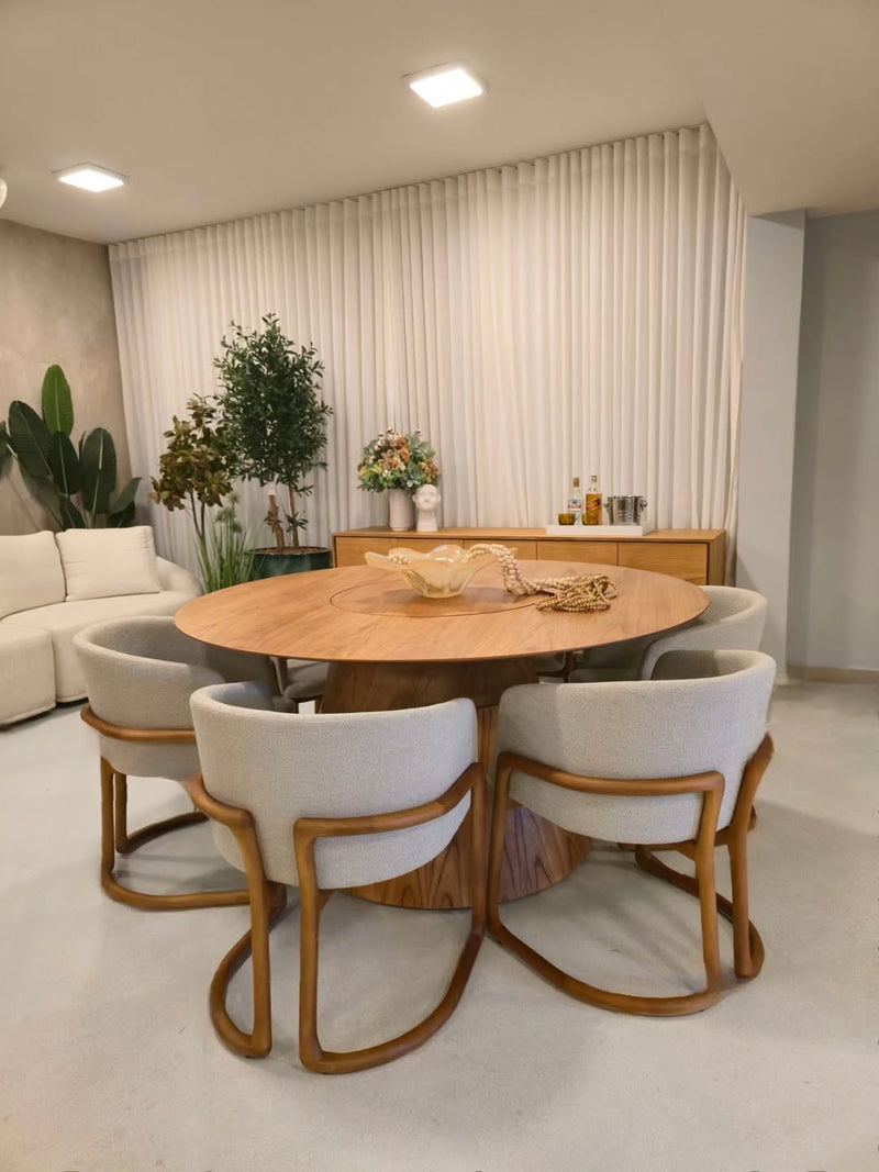 Ginga Chair Natural Cinnamon Wood Upholstered Backrest and Seat Fabric G.2-348